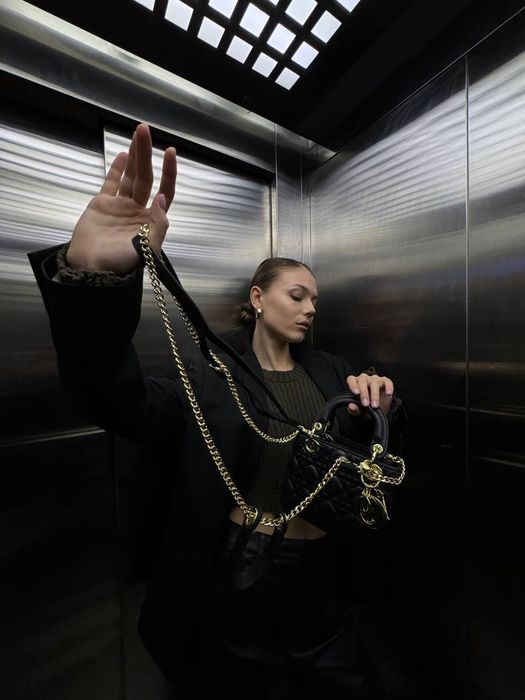 Mini Lady Dior Bag Black/Gold / міні сумка діор чорна