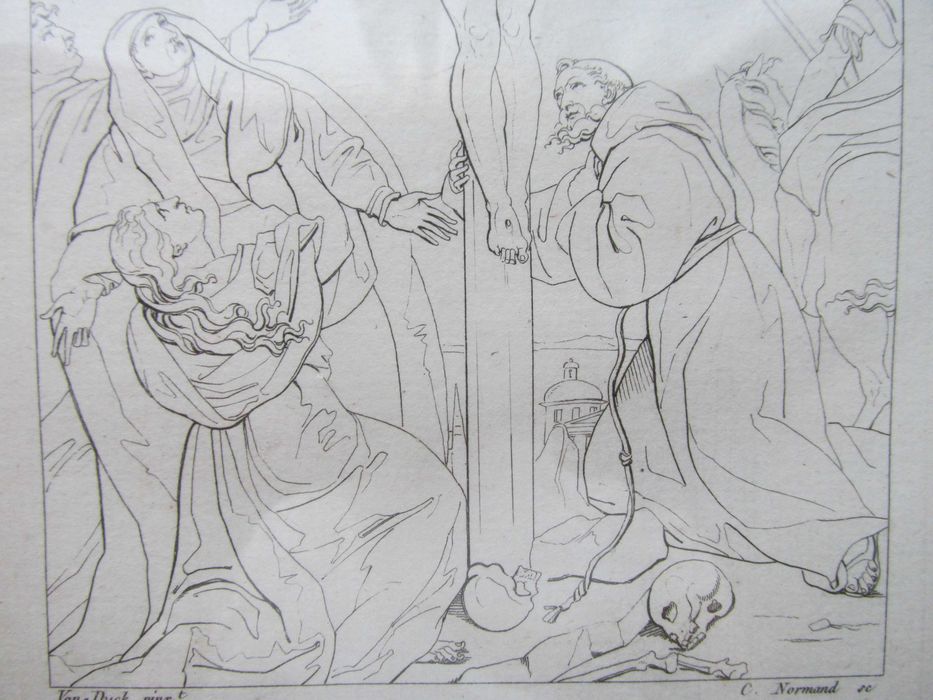Stary miedzioryt Ukrzyżowanie Jezusa -Anthony van Dyck- 1845