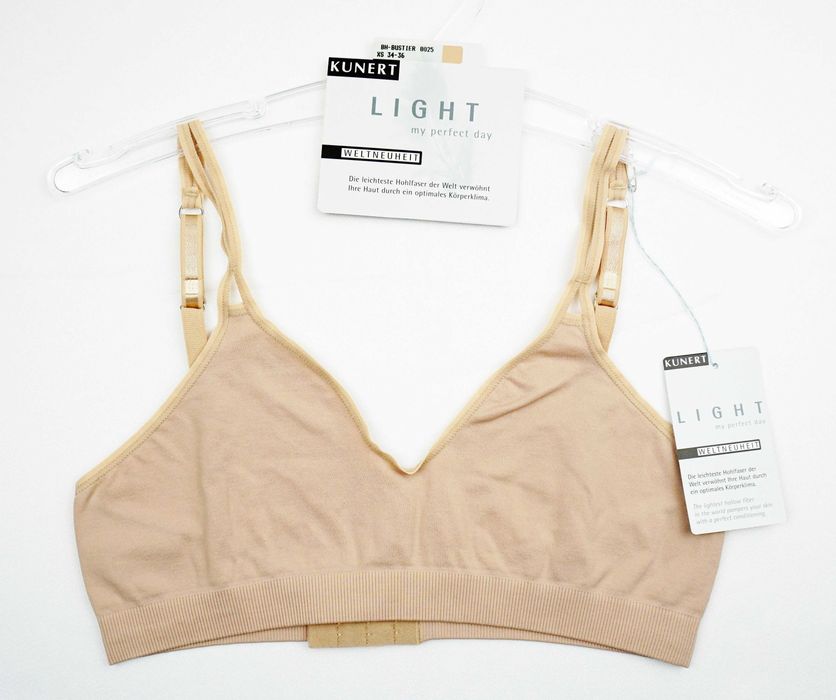 Komplet wygodnej lekkiej bielizny biustonosz + stringi XS/S beż SKIN