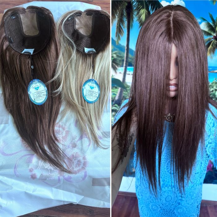 Натуральная большая накладка парик шёлк основа кожа славянка волос 55с