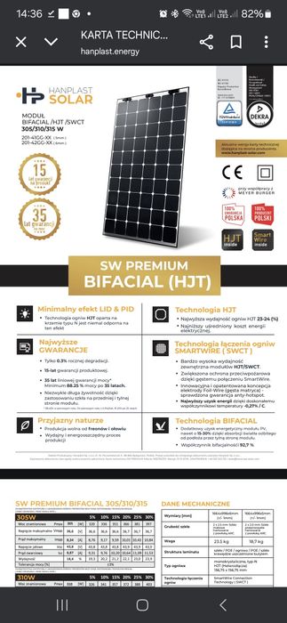 Moduł Fotowoltaiczny 305 W Glas Glas bez ramowy na taras