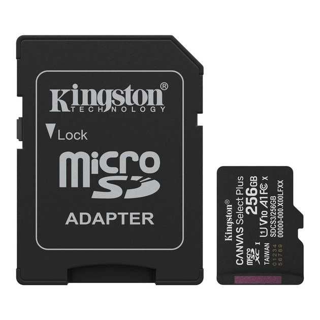 Карта пам`яті MicroSDXC 256GB UHS-I Class 10 Kingston Canvas Select Plus R150MB/s + SD-адаптер (SDCS3/256GB)