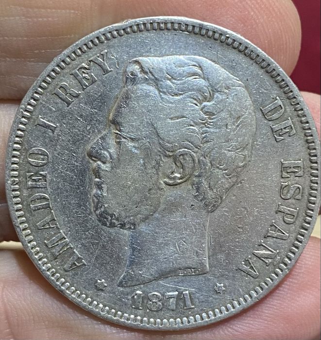 Moeda 1709 - Espanha 5 Pesetas 1871 Prata