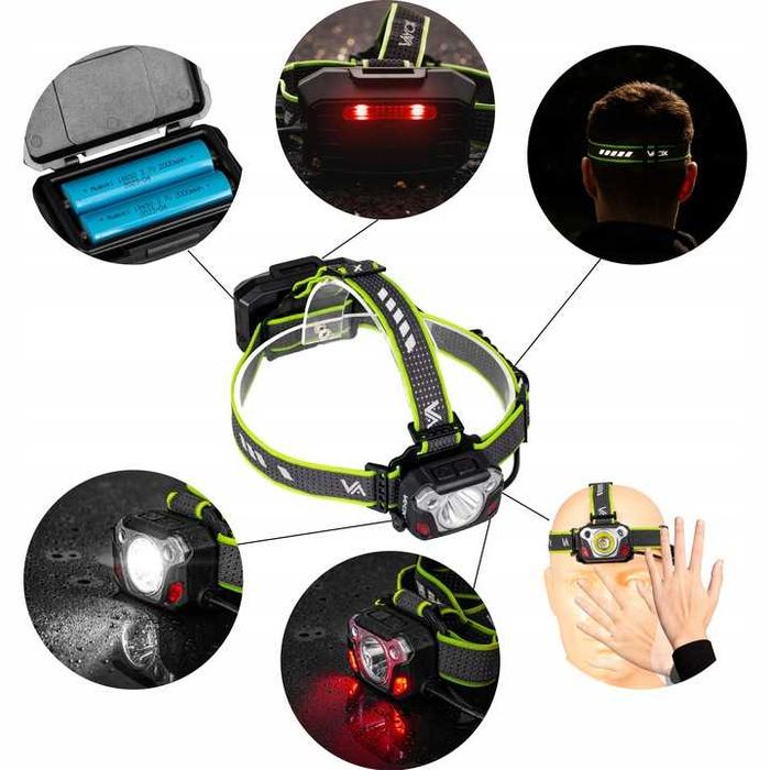 ZESTAW Latarka czołowa LED PRO akumulatorowa 1200lm mocna czołówka 10W