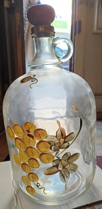 Garrafao vidro vintage pintado a mao