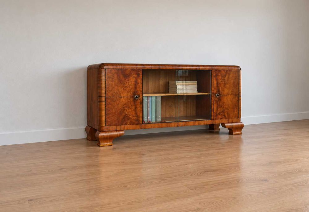Biblioteczka Witrynka Komoda Art Deco - orzech