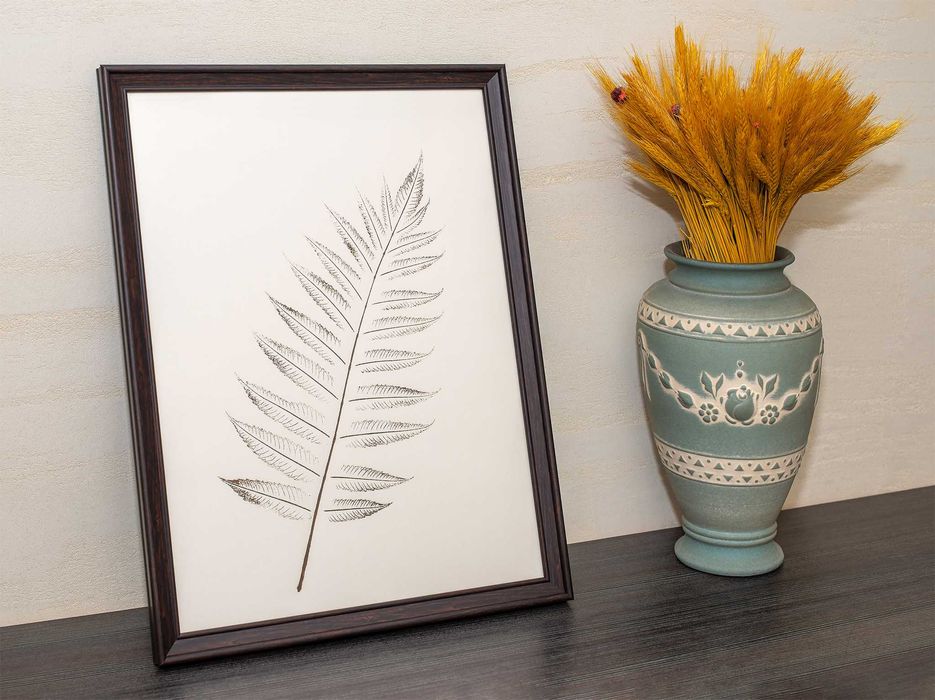 Minimalistyczna grafika BOTANICZNA A3. Brązowy Liść Sumaka 30x40 cm