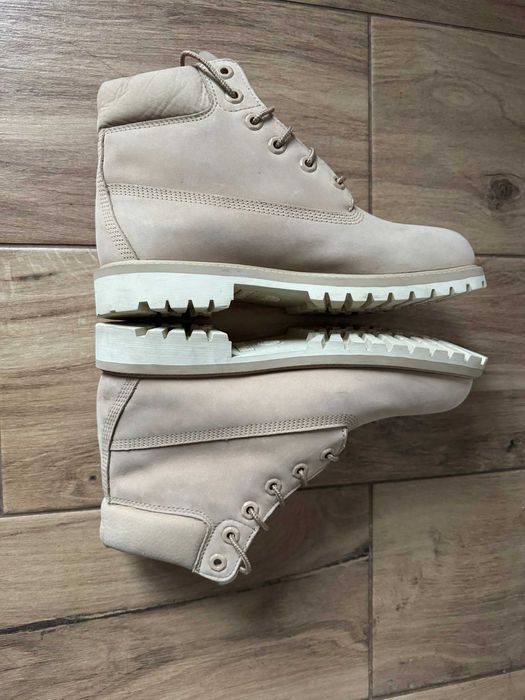 beżowe skórzane Timberlandy 6 Inch wodoodporne