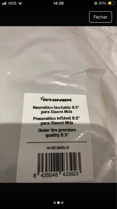 Pneu trotinete 8,5 Xiaomi sem camara de ar
