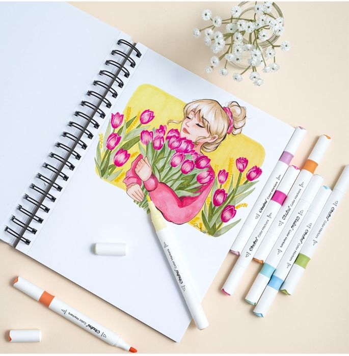 Ohuhu Markery na bazie wody, 64 kolory