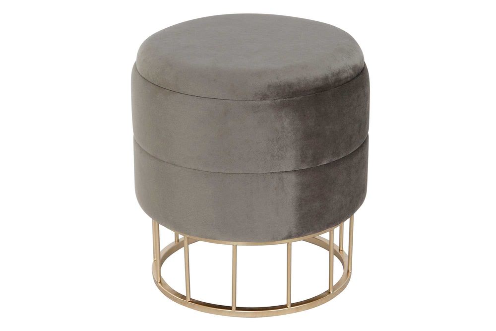 Pousa Pés Banco Puff com arrumação bege e Cinza  - 38x41cm