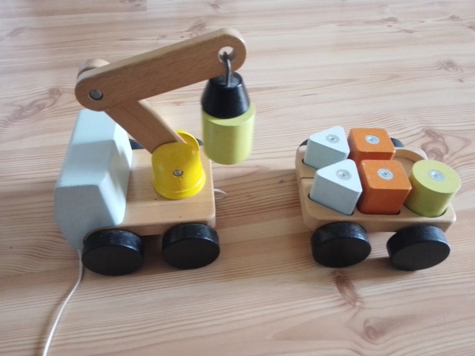 Zestaw zabawek Ikea mula, dźwig, klocki, przekladanka