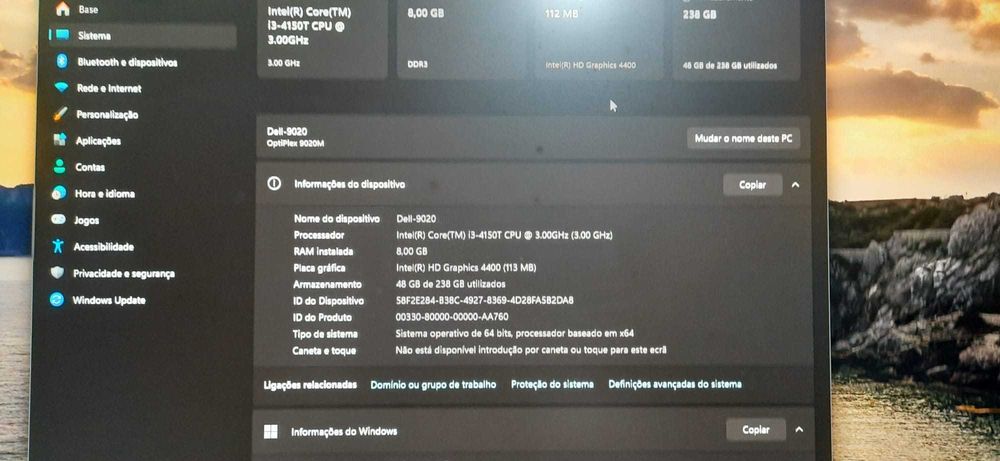 Mini PC Dell Optiplex 9020m 4ªGen. | i3-4150T-3.0G | 8G-DDR3 | SSD 256GB | W11