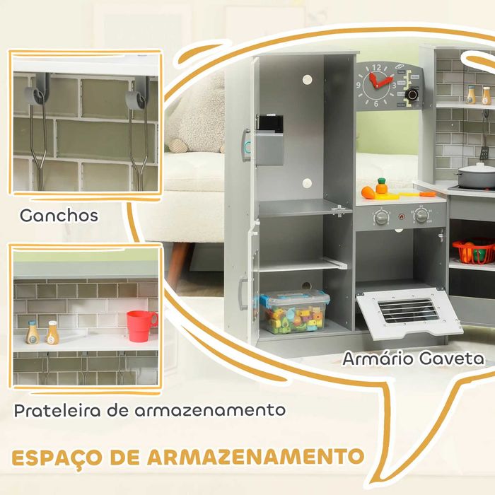 Cozinha de Madeira para Crianças com Sons cinzento – brinquedos