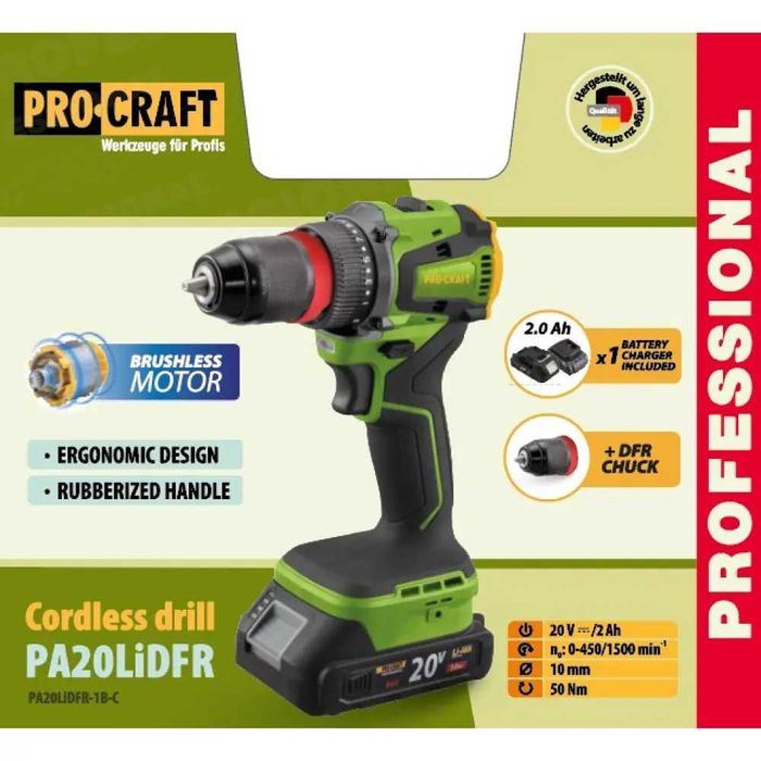 Шуруповерт Procraft PA20Li DFR (з 1 акб та зп) безщітковий