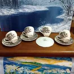 Quatro xícaras e pires Wedgwood England Dickens Coaching Days #