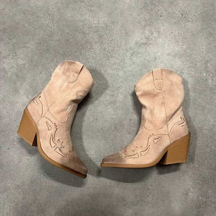 Vintage Buty Kowbojki Zamszowe Y2K Coquette Trendy 90s