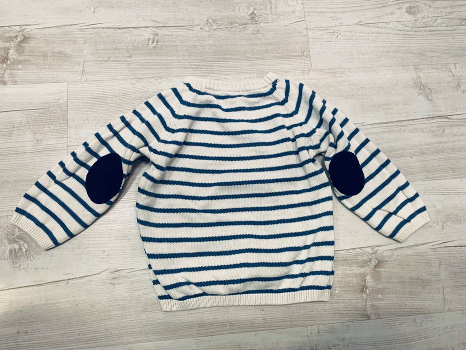 H&M r. 80 sweter sweterek marynarski w paski z kotwicą biały granatowy