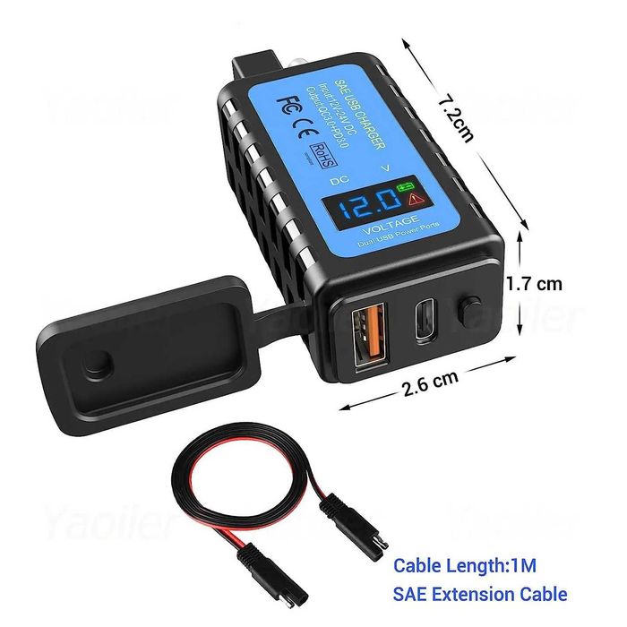 Ładowarka motocyklowa USB QC3.0 12V z woltomierzem