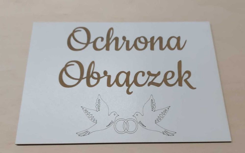Tabliczka Ochrona Obrączek wesele biała ślub 20x30cm
