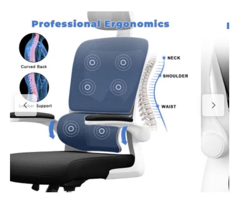 Cadeira ergonómica com suporte lombar e apoio de braços dobrável