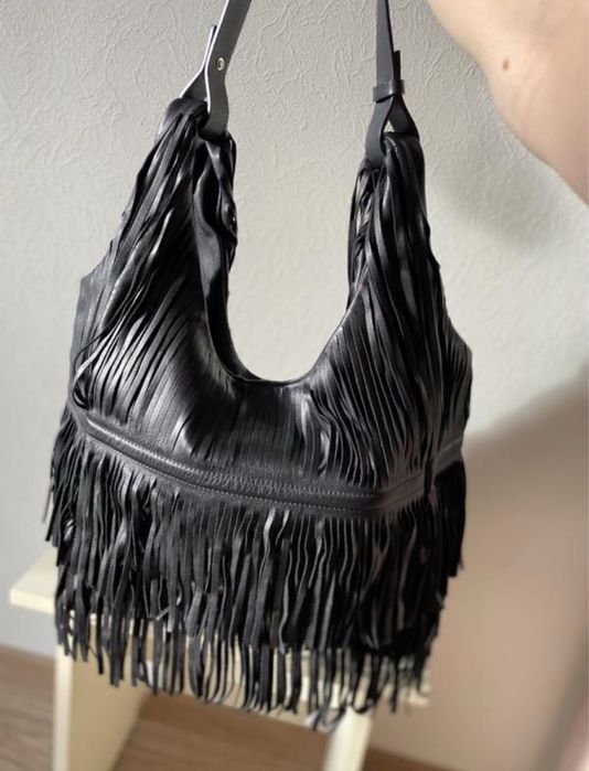 Шкіряна велика сумка Zara з бахромою