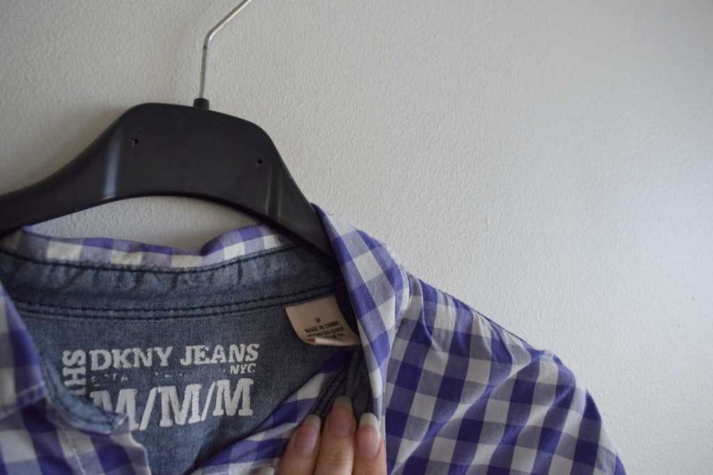 DKNY koszula w kratkę biało fioletowa m