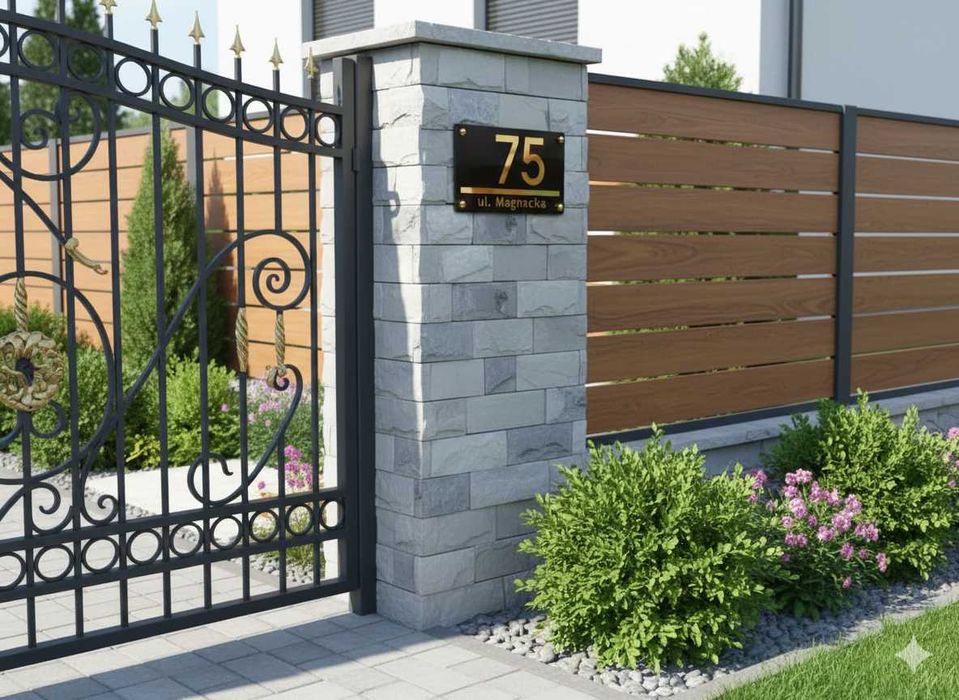 Tabliczka Adresowa 3D – Czarny Połysk + Złote Lustro.  30/20cm