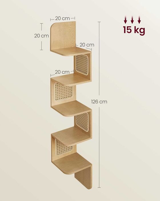 Półka narożna ścienna 5-poziomowa kształt zygzaka rattan PCV BOHO