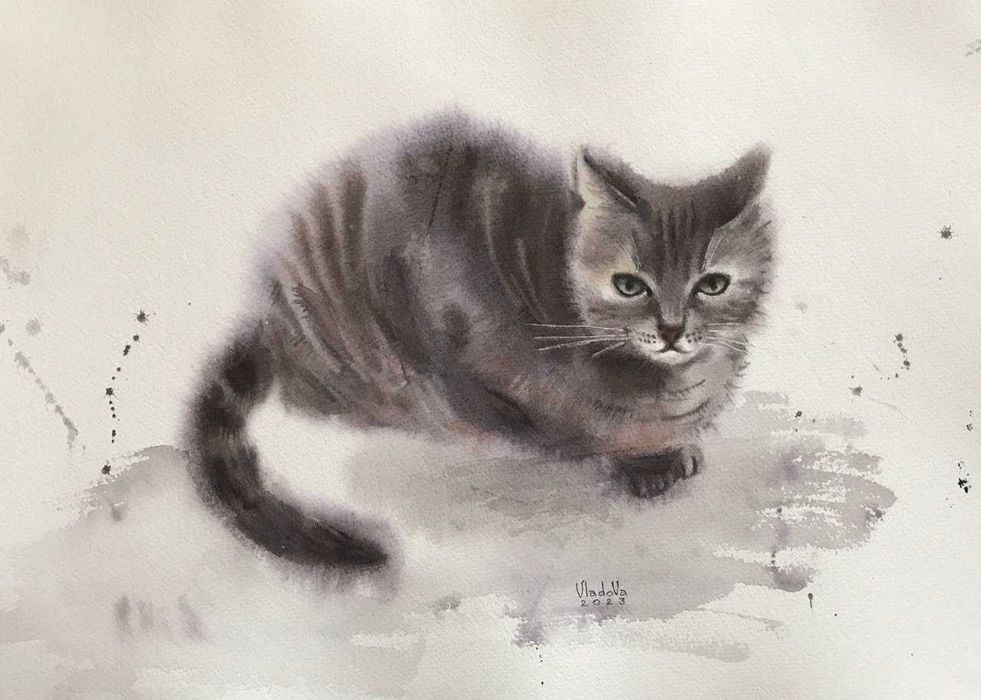 картина, котики, акварель, декор, подарок, уют