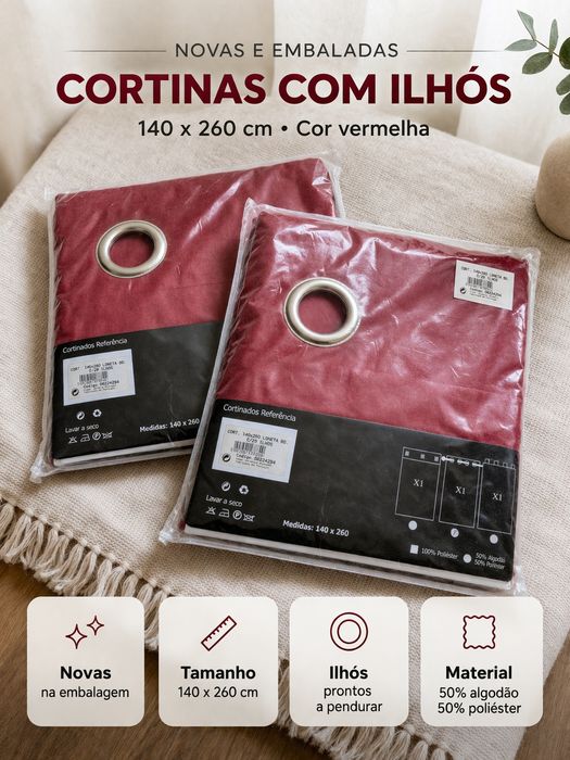Cortinas com ilhós 140x260 – Novas embaladas (2 unidades)