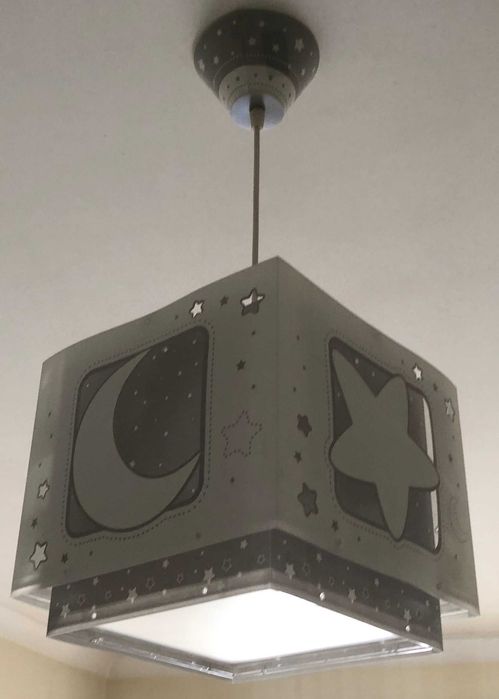 Candeeiro teto criança Moonlight Lua e estrelas cinza
