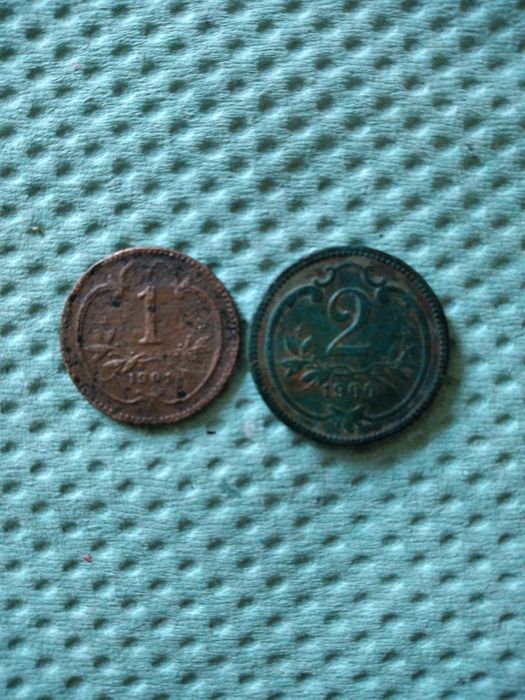 Монети 1 геллер 1901 і  2 геллера 1900 р.р. 10 райспфеннигов 1940 р.