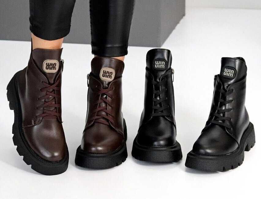 Демісезонні шкіряні чорні і шоколадні черевики, кожаные ботинки 36-40р