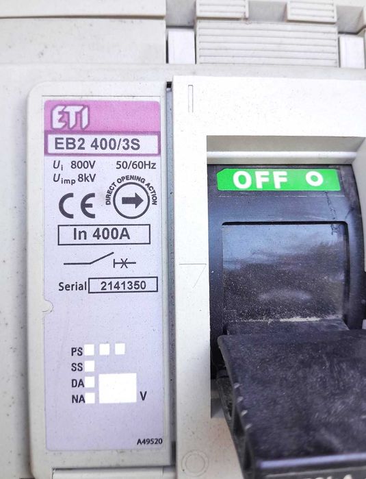 Промисловий автоматичний вимикач ETI EB2 400/3S 400A 3p 50kA