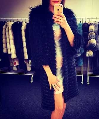 Lux Płaszcz Wełna Futro Srebrny Lis rudy zieleń futro LISY PL