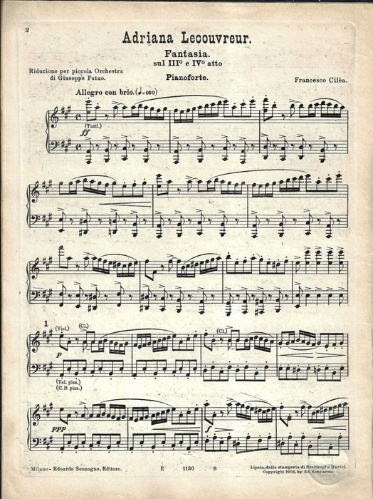 Adriana Lecouvreur (Fantasia)- Orquestra - Partitura Antiga (1903) - Francesco Cilea