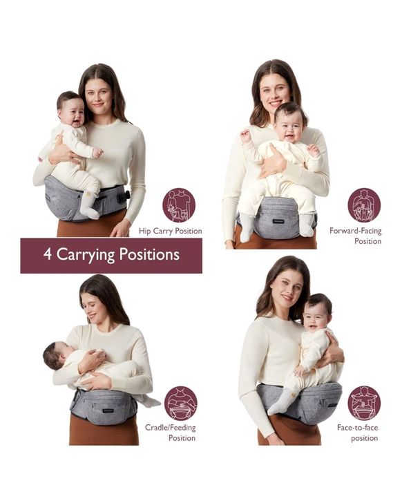 Porta bebés ergonómico e ajustável com bolsa e  assento (de cintura)