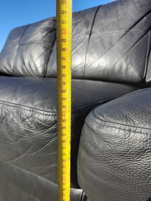 Fotel trzyosobowy sofa czarna skóra naturalna