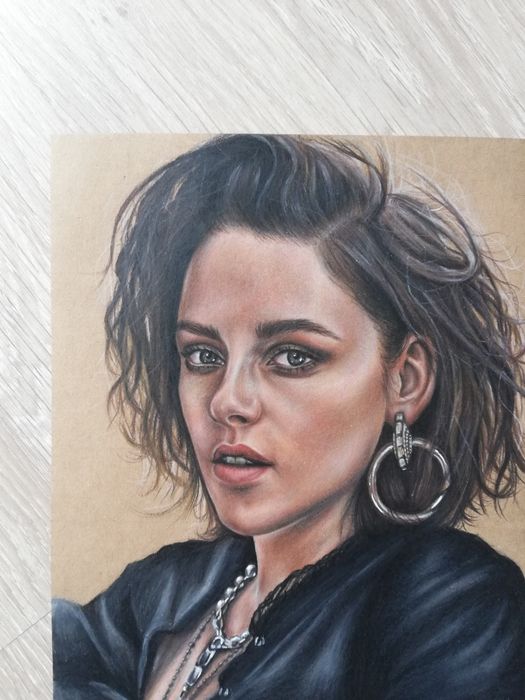 Kristen Stewart realistyczny rysunek portret kobiety kredki obraz