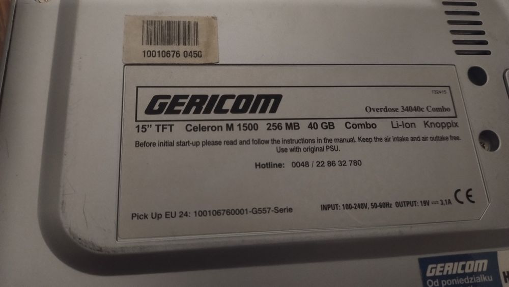 Laptop Gericom Celeron M 1500 ,256mb 40gb combo overdos34040c