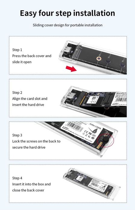 Caixa SSD NVME M.2 RGB Gabinete de disco rígido transparente