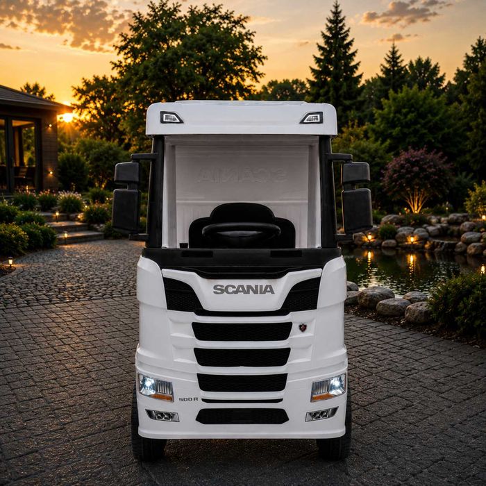 Auto na akumulator Scania Miękkie koła EVA Skóra Pilot 4×4 Biały
