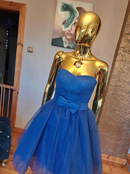 Sukienka gorsetowa PIN-UP granatowa, R34. Polski producent.