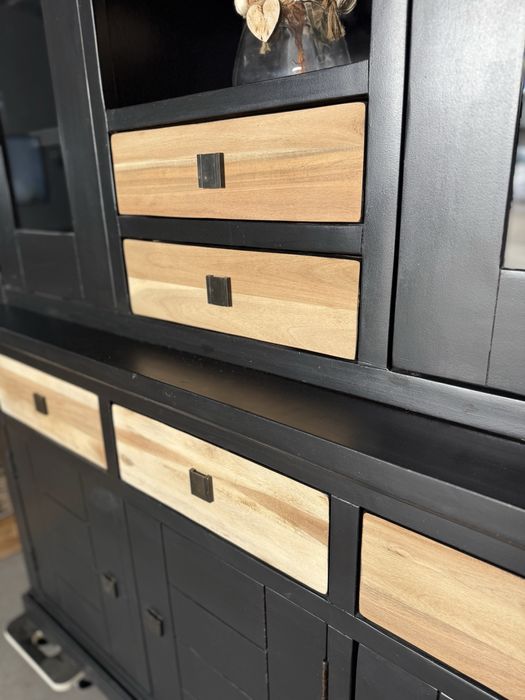 CZARNY Kredens kolonialny witryna drewniany HENDERS LOFT