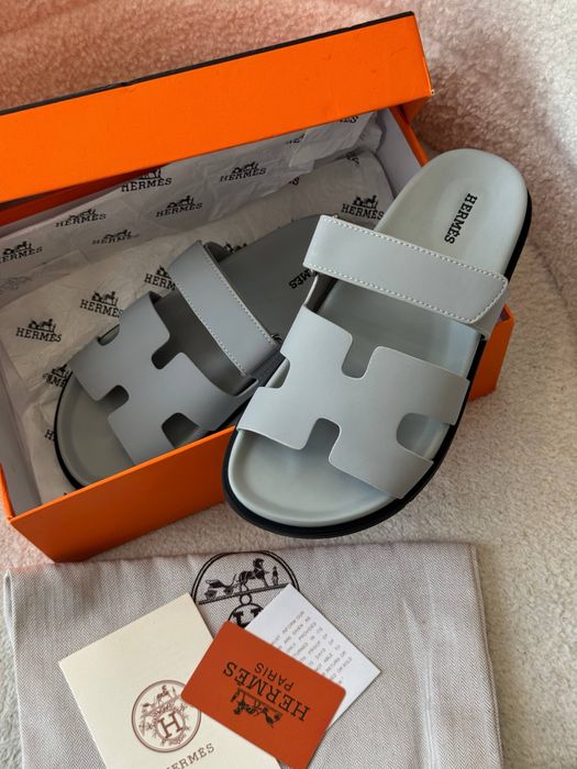 Шльопанці Hermes блакитні шкіра розмір 39-24см