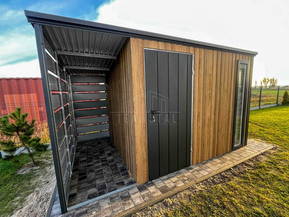 Schowek - Domek ogrodowy 3x2,5m - wiata 0,5m - drzwi - 2 x okno TS1200
