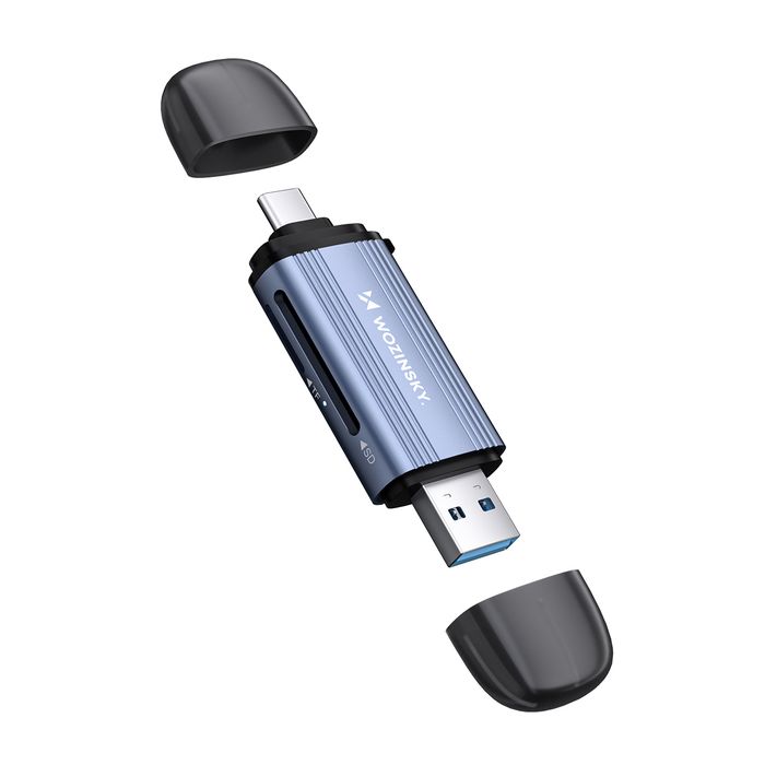 Czytnik kart pamięci Wozinsky WCR-5G do SD i microSD USB-A 3.0 / USB-C 3.0 aluminiowy - szary