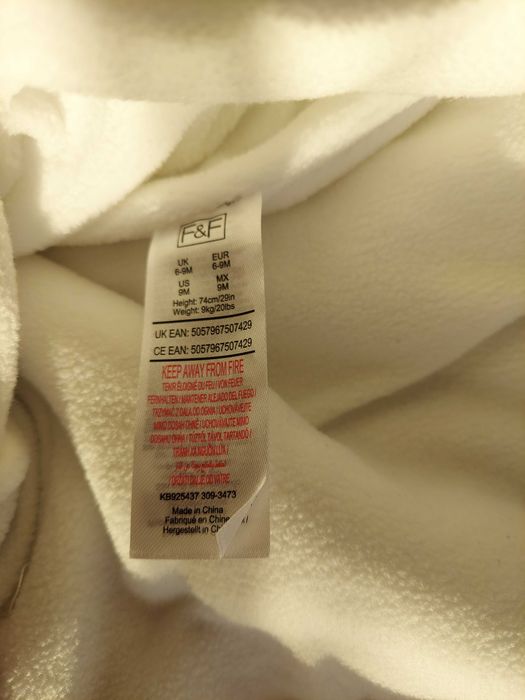 F&F kombinezon miś, szary, 6-9 miesięcy, tesco