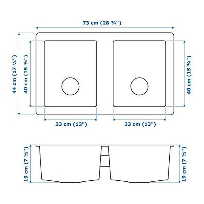 Lava-loiça / Pia Dupla em Inox (Novo) IKEA NORRSJÖN (73x44 cm)